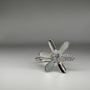 92.5 Sterling Silver Spinning Flower CZ Adjustable Ring