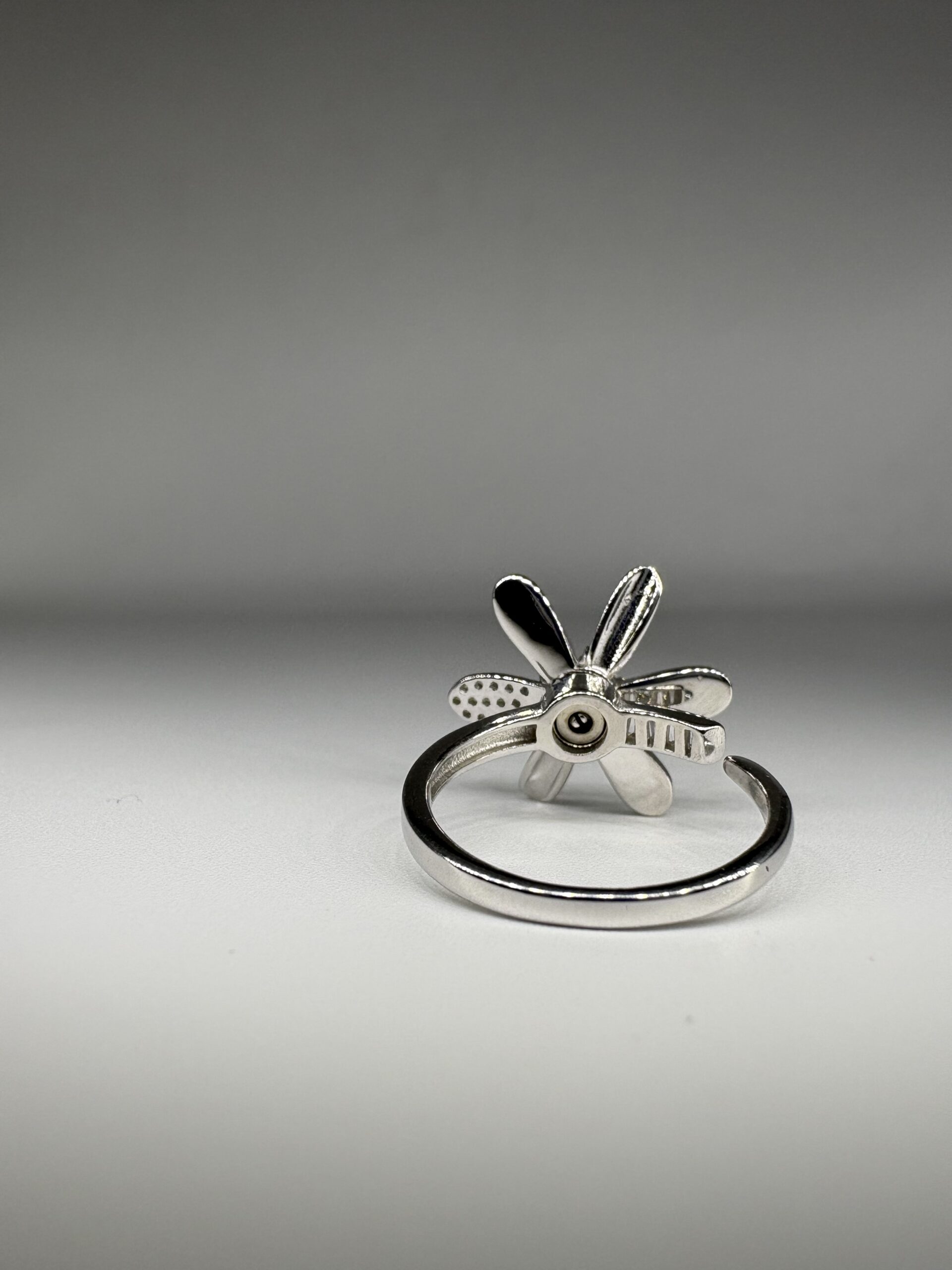 92.5 Sterling Silver Spinning Flower CZ Adjustable Ring - Image 2
