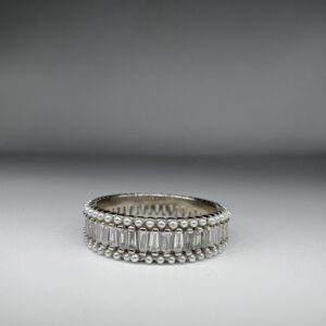 92.5 Sterling Silver Pearl Baguette Band Ring