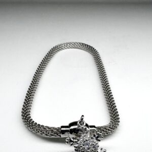 92.5 Sterling Silver Snowflake CZ Magnetic Bracelet