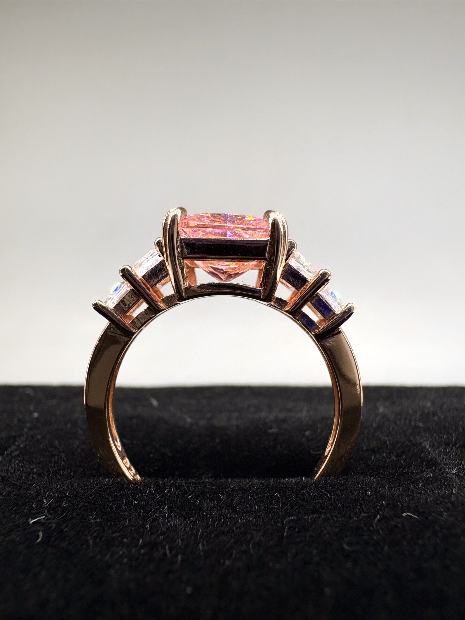 92.5 Sterling Silver Pink Emerald-Cut CZ Statement Ring - Image 2