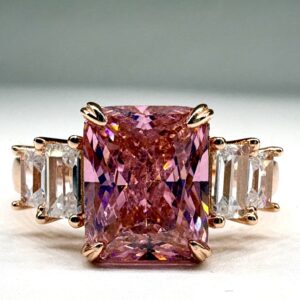 92.5 Sterling Silver Pink Emerald-Cut CZ Statement Ring