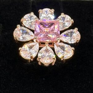 92.5 Sterling Silver Pink Blossom CZ Statement Ring