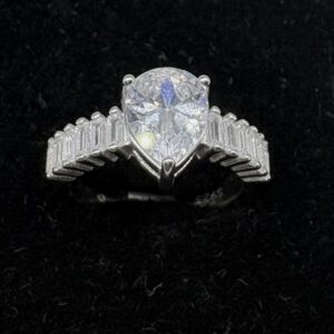92.5 Sterling Silver Pear-Cut CZ Statement Ring