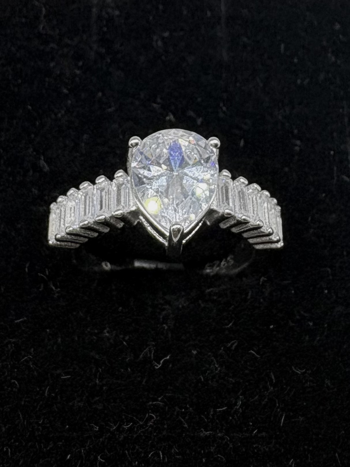 92.5 Sterling Silver Pear-Cut CZ Statement Ring