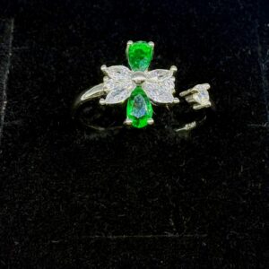 92.5 Sterling Silver Emerald Bloom Adjustable Ring
