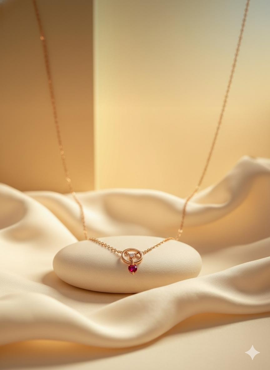 92.5 Sterling Silver Ruby Drop Heart Pendant Chain