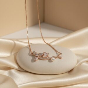 92.5 Sterling Silver Butterfly Pearl Curve Necklace