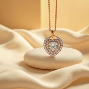 92.5 Sterling Silver Double Halo Heart Pendant Chain