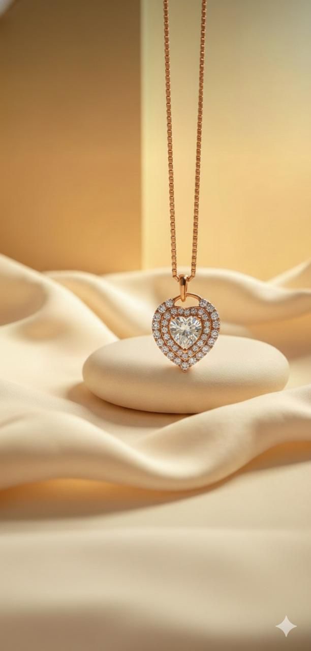 92.5 Sterling Silver Double Halo Heart Pendant Chain